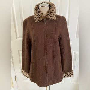 Wool jacket/ blazer with faux fur trim!